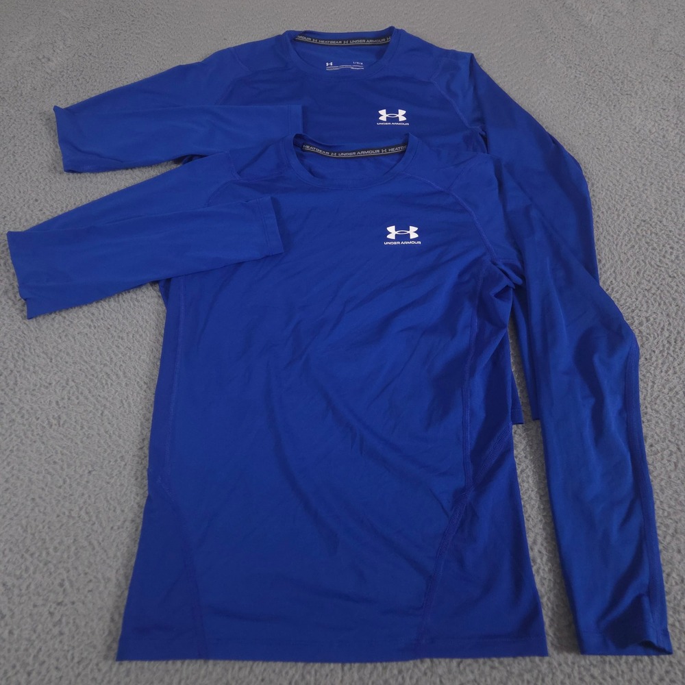 LOT‎ OF 2 Under Armour Shirt Mens Large Blue HeatGear Compression Long Sleeve